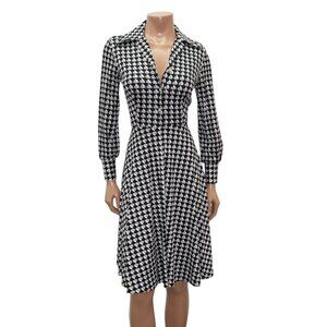 Vintage LANVIN Black & White Sailboat Print Shirt Dress Small